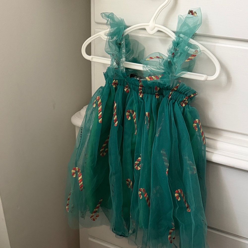 Teal Candy Cane Tulle Dress